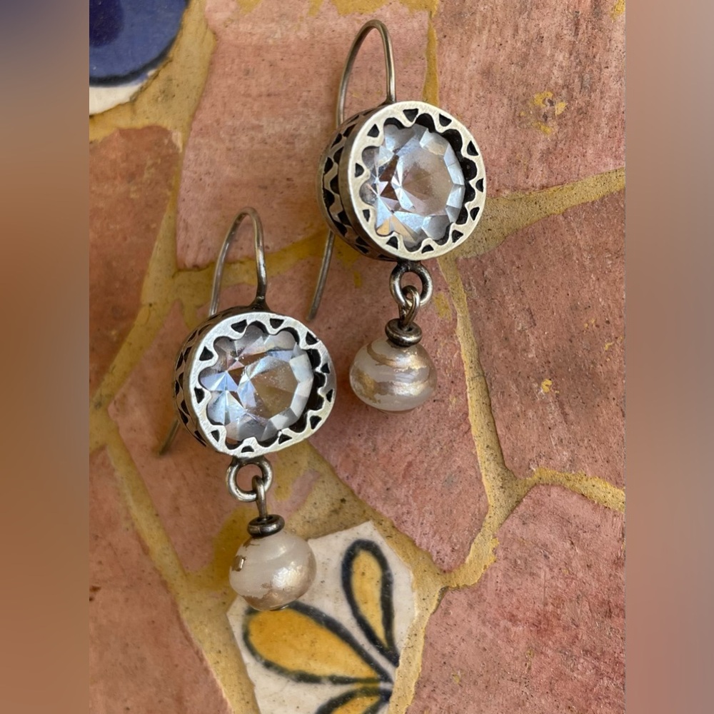 Clear Crystal & Silver Dangling Pierced Earrings